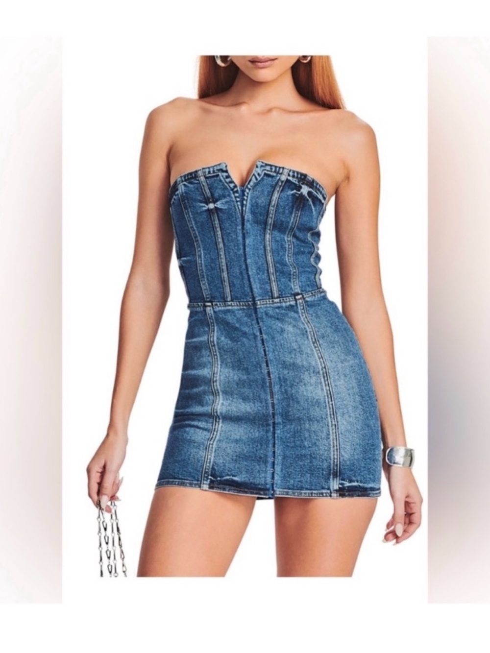 Retrofete Strapless andreia Denim Mini Dress in Blue